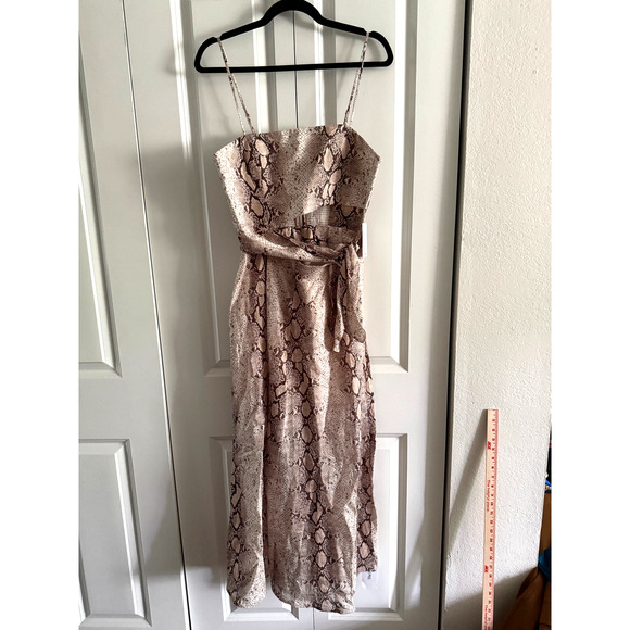 Zimmermann 3 Bellitude $640 LINEN Python Snake Print Midi Dress Neutral Tan 10 L - Picture 4 of 16